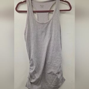 ATHLETA Ruched Racerback Tank Top – Size M – Gray/White Stripe Some Pink